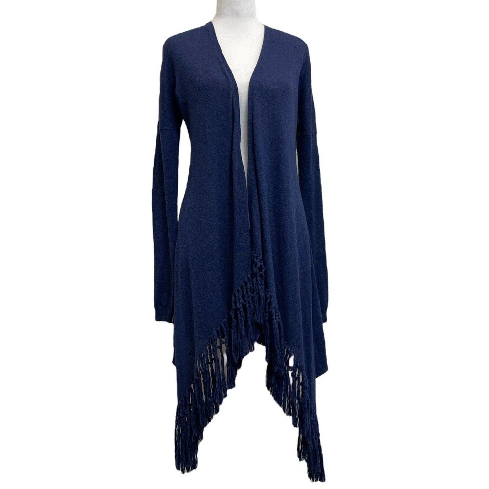 Theory Vesta Cotton & Cashmere Royal Blue Fringe Blanket Cardigan
